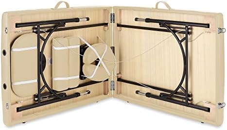 Saloniture Professional Portable Lightweight Bi-Fold Massage Table with Aluminum Legs - Includes Headrest, Face Cradle