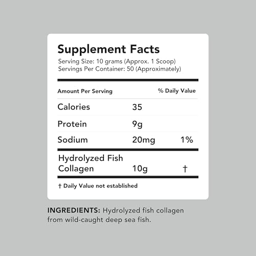 AMANDEAN Marine Collagen Peptides Powder, Wild-Caught Fish Collagen, 500g | Double-hydrolyzed wild-caught fish collagen, 50 servings, skin, hair