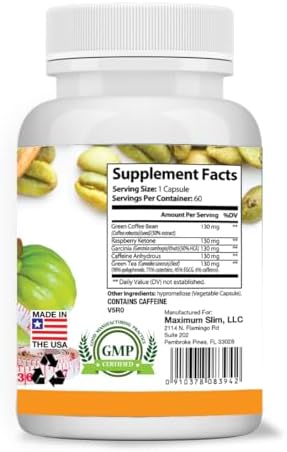 Maximum Slim Most Effective Formulation MaximumTrim Garcinia CAMBOGIA with Green Coffee Bean Extract All Natural Weight Loss
