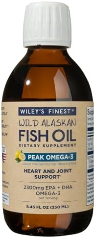 Wiley's Finest Wild Alaskan Fish Oil Peak Omega-3 Liquid Supplement - 2300mg EPA and DHA Omega-3s - Lemon Flavor - 8.45 Oz (50 Servings)