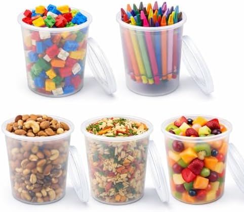 32 oz [20-Pack] Microwavable Plastic Deli Food Storage Containers with Lids