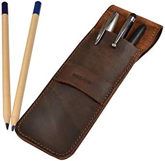 Hide & Drink, Pen Case Holder, Multi Pen Pouch, Protective Sleeve, Rustic Pouch, Office Essentials, Full Grain Leather, Handmade, Bourbon Brown