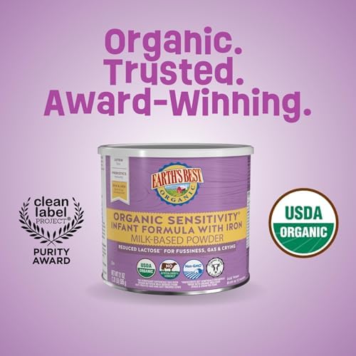 Earth's Best Organic Sensitivity Infant Formula for Babies 0-12 Months, Reduced Lactose Powder Formula with Iron, Omega-3 DHA, and Omega-6 ARA, 32 Ounce Value Container