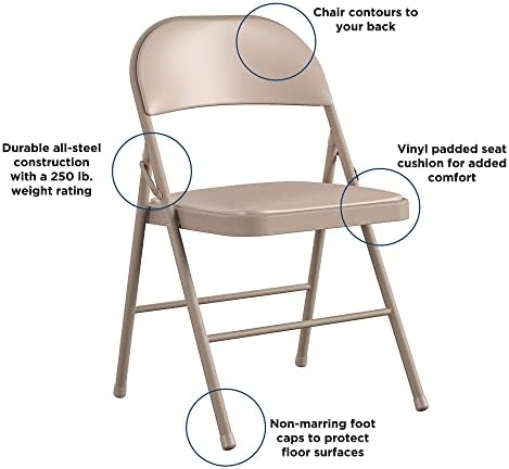 COSCO Vinyl Folding Chair, 4 Pack, Black