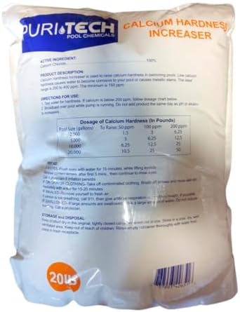 Puri Tech Pool Chemicals Calcium Hardness Increaser Plus – Increases Calcium Hardness Levels & Helps Prevent Corrosion and Staining - 94% Calcium Chloride– 25 lb