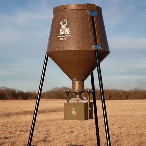 BOSS BUCK 200 LB Deer Feeder/Hunting Durable Lightweight Plastic UV Protected Waterproof Game Feeder with Protein 3 Feed Tubes Head, 12V Spinner Automatic Delivery System & Multi-Piece Legs | Auto feed system for outdoor, wildlife and hunting, 200 pound…