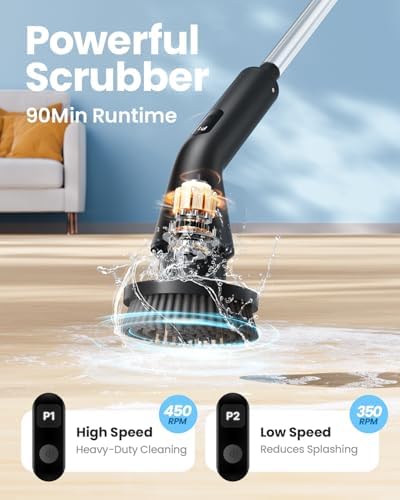 Electric Spin Scrubber, Upgraded IPX7 Cordless Cleaning Brush for Bathroom Shower, Household Cleaning Scrubber with 7 Brush Heads