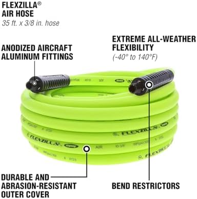 Flexzilla Air Hose, 3/8 in. x 35 ft., 1/4 in. MNPT Fittings, Heavy Duty, Lightweight, Hybrid, ZillaGreen - HFZ3835YW2