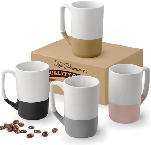 Large Ceramic Coffee Mug Set of 4, 16 oz Tea Cups with Handle, Porcelain Mug for Latte, Hot Tea, Cappuccino, Milk, Cocoa