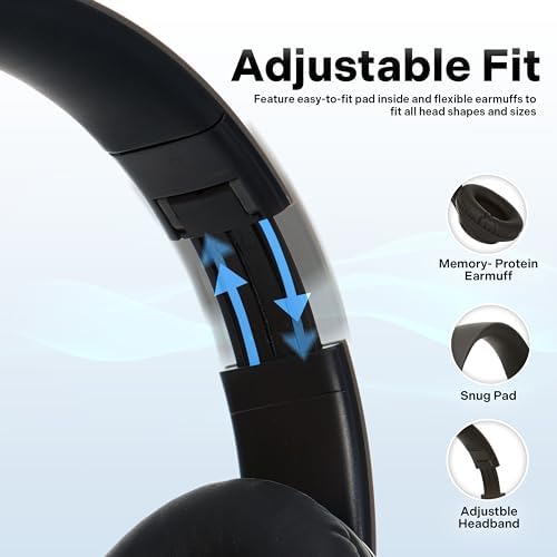 iJoy Bluetooth Headphones Over Ear, Wireless and Wired Foldable Headset Built-in Microphone - (Stealth) Adults Kids Men Women - Audifonos Auriculares Inalambricos