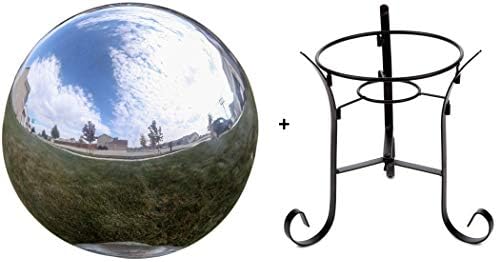 Lily's Home 10 inch Gazing Globe Mirror Ball in Silver Stainless Steel with a 9 inch Metal Stand