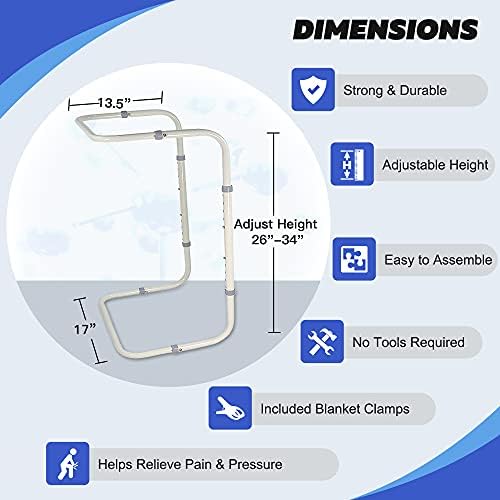 Zelen Blanket Lifter for Feet Lift Bar Sheet Riser Foot Tent Blanket Support Holder 26-34'' Adjustable Bed Cradle Assistance Device Hospital Bed