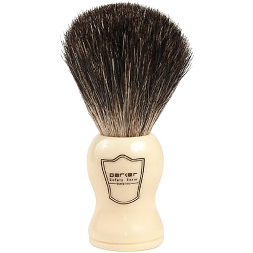 Parker 100% Black Badger Bristle Shaving Brush with White Handle