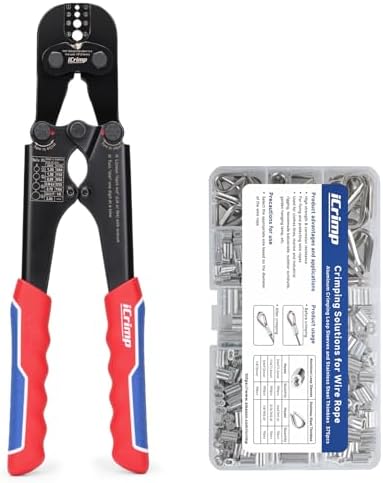 iCrimp IWS-1608M4 Wire Rope Crimper 3/64" to 1/8" 4 Dies | High carbon steel swaging tool for aluminum oval, double-barrel & annealed copper sleeves; ideal for railing, cable & fishing