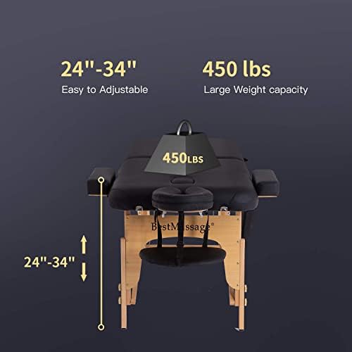 BestMassage Massage Bed Portable Massage Table 28 inch Wide Lash Bed Height Adjustable PU Leather 2 Folding with Oxford Bag for Spa Footmassage Facial CareSpa Tattoo