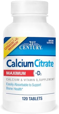 21st Century Calcium Citrate Plus D3 Maximum - 630 mg Calcium, Bone Health Support, Easily Absorbable, Gluten Free, Non-GMO, Compare to Citracal +D3, 400 Tablets