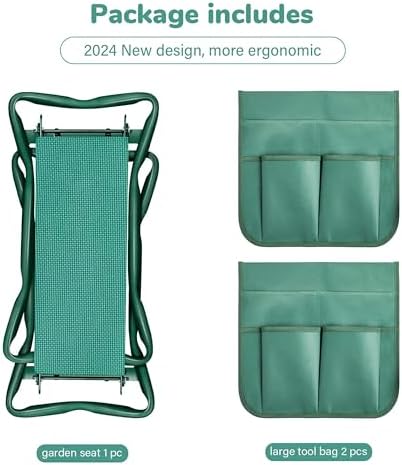iPower Garden Kneeler and Seat Foldable Kneeling Bench with Sturdy Soft EVA Foam Pad for Outdoor, Fishing, Camping, 2 Tool Pouches Included, Green