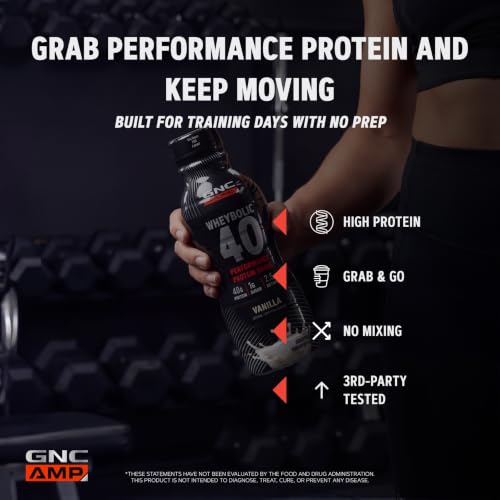 GNC AMP Wheybolic 40 Whey Protein Shake, Vanilla, 14 oz