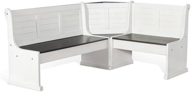 Carriage House Wood Breakfast Nook Set, Off White and Dark Brown Finish, Mahogany Base, Hidden Storage Benches, Reversible Design