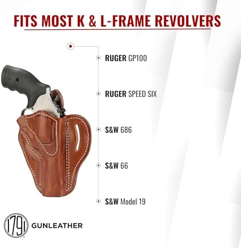 1791 Gunleather OWB K-Frame Holster Fits Ruger GP100, S&W 686, Model 66 | Right-handed leather belt holster also fits S&W 686, Model 66, L-Frame and Ruger Speed Six revolvers
