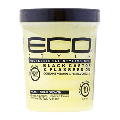 Eco Style Black Castor and Flaxseed Oil Styling Gel - Helps Nourish and Repair Damaged Hair - Promotes Healthy Scalp - Provides Superior and Weightless Hold - Delivers Long Lasting Shine - 8 oz