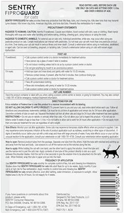 Sentry Fiproguard Flea & Tick Cats 1.5 lbs+, Fipronil, 6-Month | Ideal for Cats & Kittens 1.5 lbs+, Kills Fleas, Ticks & Chewing Lice for 30 Days