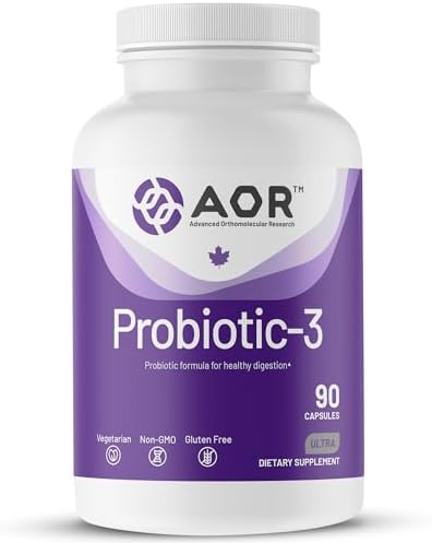 AOR Probiotic Capsules for Gut Health, Shelf Stable, 90 Capsules 30-45 Days | No Refrigeration for Travel, Three Strain Formula, Survives Digestion