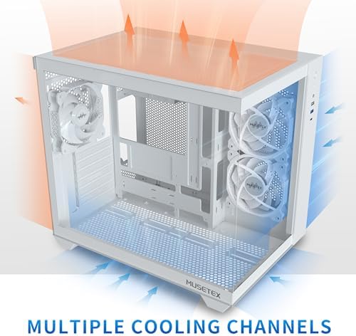 MUSETEX Y6 PC Case, Pre-Installed 7 Infinity Mirror PWM ARGB Fans, ATX Mid Tower Computer Case, Gaming PC Case with Type-C, 270° Full View Tempered Glass, Black