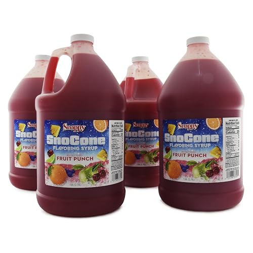 Snappy Fruit Punch Sno Cone Syrup, 1 Gallon 4 Pack, Ready to Use for Snow Cone Machines and Shaved Ice