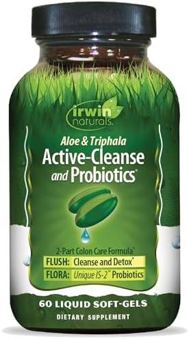 Irwin Naturals Aloe & Triphala Active Cleanse + Probiotics 60 Softgels | Natural Digestive Support | Gentle | Effective Detox + Elimination 2-Part Colon Care | Nourish + Balance | 60 Softgels