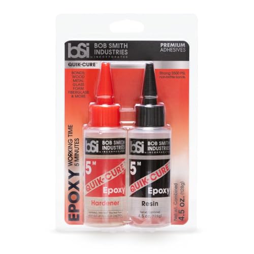 Bob Smith Industries BSI-201 Quik-Cure™ Epoxy - 4.5 oz. Combined, Clear - 5-Minute Fast-Setting Adhesive for Wood, Metal, Glass, Crafts & Repairs