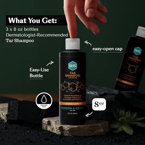 DHS Person & Covey, Inc Coal Tar Shampoo - Dandruff Shampoo for Men & Women, Psoriasis & Dandruff Hair Care for Itchy Scalp, Unscented Seborrheic Dermatitis Hair Care - 8 Fl Oz, Pack of 2