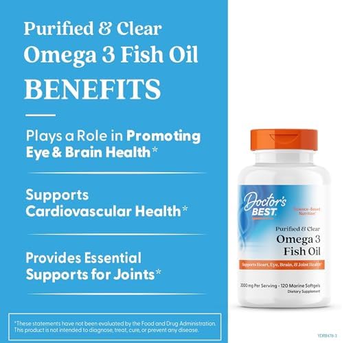 Doctor's Best Omega 3 Fish Oil Supplement for Women & Men - Source of DHA, EPA, & Omega-3 Fatty Acids, Purified, High 2000 mg Potency