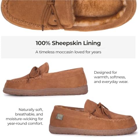 Cloud Nine Sheepskin Men's Moccasin Slippers - Classic Comfortable Slip-On Slippers for Men with Removable Insole