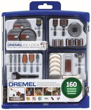 Dremel 160-Piece Rotary Tool Accessory Kit with EZ Lock Technology - 1/8" Shank - Cutting Bits, Polishing Wheel and Compound, Sanding Drums and Sanding Discs (710-08) | EZ Lock technology, cutting, polishing and sanding accessories