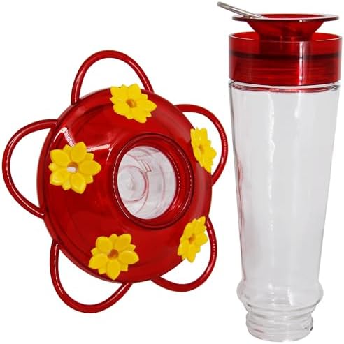 Shrdaepe Hummingbird Feeder, Glass Bottle Bird Feeders, 5 Feeding Ports, 10-Ounce Nectar Capacity