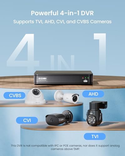 ZOSI H.265+ 8 Channel 3K Lite Security DVR Recorder, Hybrid 4-in-1, NO HDD | Support Analog AHD TVI CVI Cameras, Remote Access, AI Human Vehicle Detection, Alert Push, 8CH Surveillance DVR