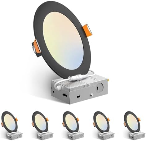 Amico 6 Pack 6 Inch LED Recessed Light with Junction Box, 5CCT, 1050LM, 12W