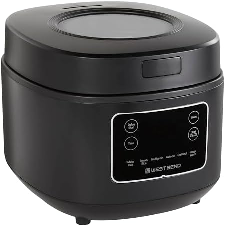 West Bend Rice & Grain Multi Cooker Programmable with 9 Preset Functions, Features Delay Start and Keep Warm Functions and Steam Basket, 20 Cups Cooked (10 cups uncooked), Stainless Steel