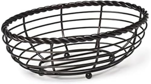 Gourmet Basics by Mikasa 5153171 Rope Metal Oval Bread Basket, Antique Black