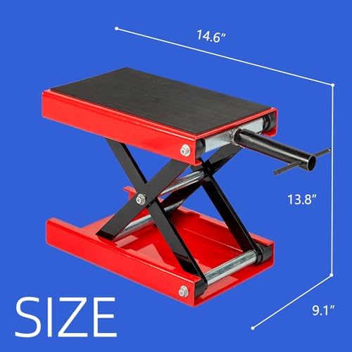 SUNROAD 1100 lb Motorcycle Scissor Lift Jack, Red | Compact Quick Lift Stand, For Dirt Bikes, ATVs & Scooters, Center Jack, For Home Garage & Track Maintenance