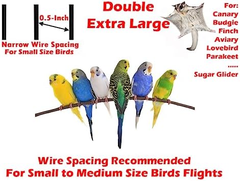 64" Extra Large Double Flight Bird Wrought Iron Double Cage Slide Out Center Divider Side Nesting Box Door Parrot Cage Cockatiel Conure with Removable Rolling Stand Storage Shelf
