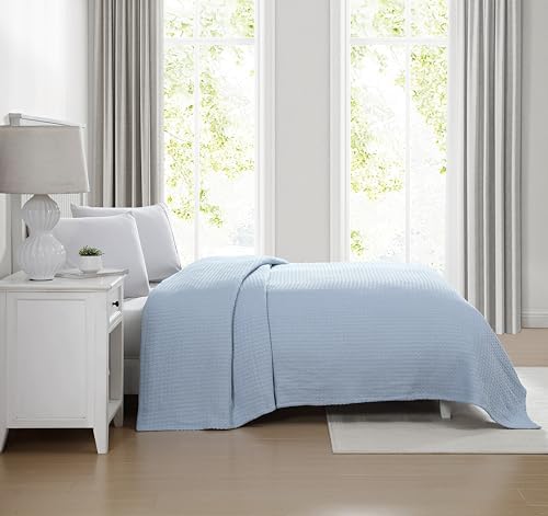 Grand Hotel Lightweight Full/Queen Blanket, 100% Cotton, Pearl Blue | All-natural yarn-dyed mercerized cotton is exceptionally durable, breathable and soft