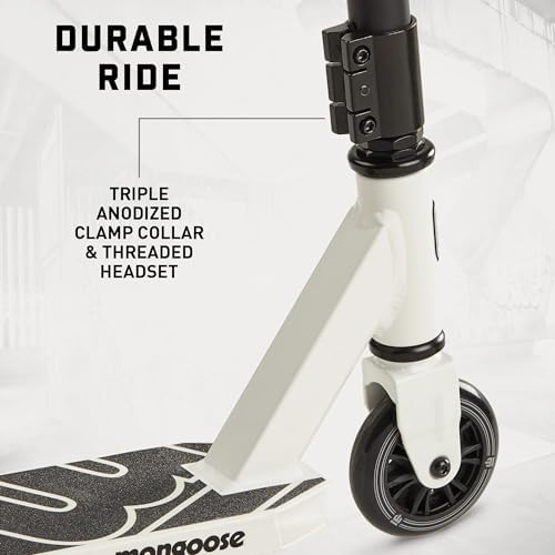 Mongoose Rise Freestyle Stunt Trick Scooter, For Kids Youth Adult Men Women Ages 8 Up, Lightweight Alloy Deck & Heavy-Duty Frame Up to 220 lbs.