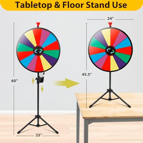 HomGarden 24" Colorful Spinning Prize Wheel | Dual-Use Tabletop/Floor Stand | Dry-Erase Board for Christmas, Carnival, Fundraiser