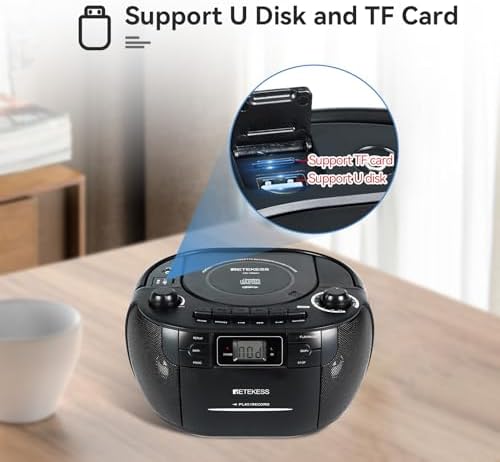 Retekess TR621 CD and Cassette Player Combo, Boombox CD Player(White)