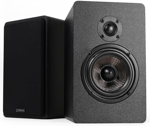 Micca MB42X Advanced 2-Way Passive Bookshelf Speakers, Stereo Pair, Black | Amplifier Required, 4-Inch Carbon-Fiber Woofer, 0.75-Inch Silk-Dome Tweeter, Desktop, Home Theater, Surround Sound