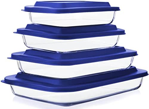 M MCIRCO 8 Piece Deep Glass Baking Dish with Lids, BPA free,Gray