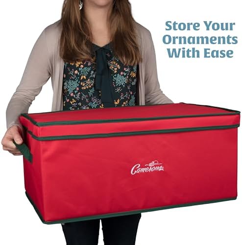 Camerons Christmas Ornament Storage Container Organizer with 2 Removable Trays and 30 XL Decoration Storage Compartments (22.5" x 13.5" x 10")