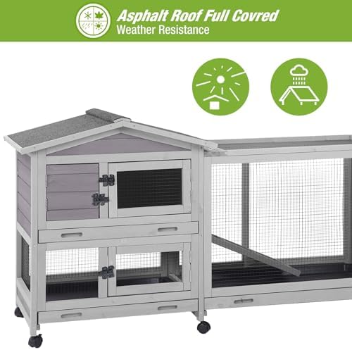 Outdoor Rabbit Hutch Indoor Bunny on Wheels Large Guinea Pig Cage with Run for Any Small Animals,Removable Pull Out Tray